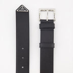 Saffiano leather belt, Prada belt, luxury accessories, triangle logo belt, high-end men's belts
