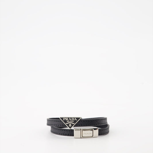 Saffiano leather bracelet, double wrap bracelet, Prada accessory, luxury leather bracelet, Italian craftsmanship