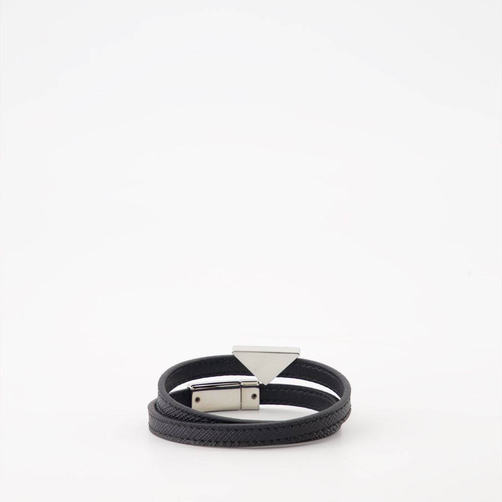 Saffiano leather bracelet, double wrap bracelet, Prada accessory, luxury leather bracelet, Italian craftsmanship