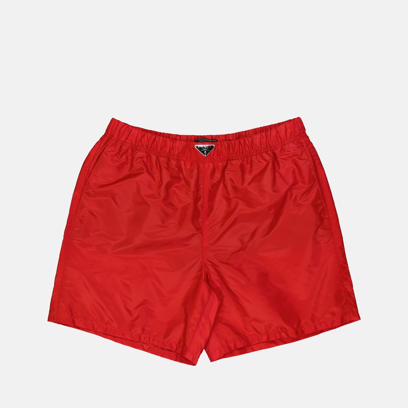 Prada swim shorts, red swimwear, luxury swimwear, designer beachwear, logo swim shorts