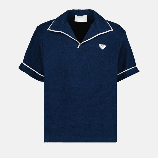 Prada polo, blue terry cotton polo, luxury men's fashion, designer polo shirt, high-end wardrobe