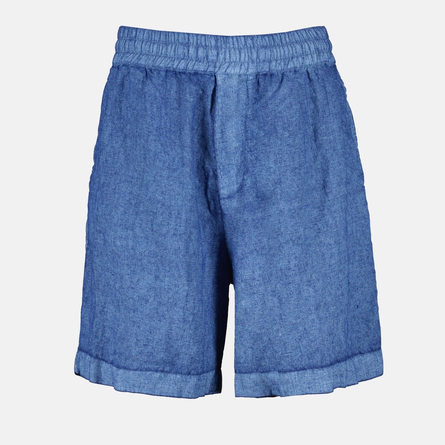 luxury linen shorts, Burberry shorts, blue linen shorts, high-end casual wear, tailored shorts