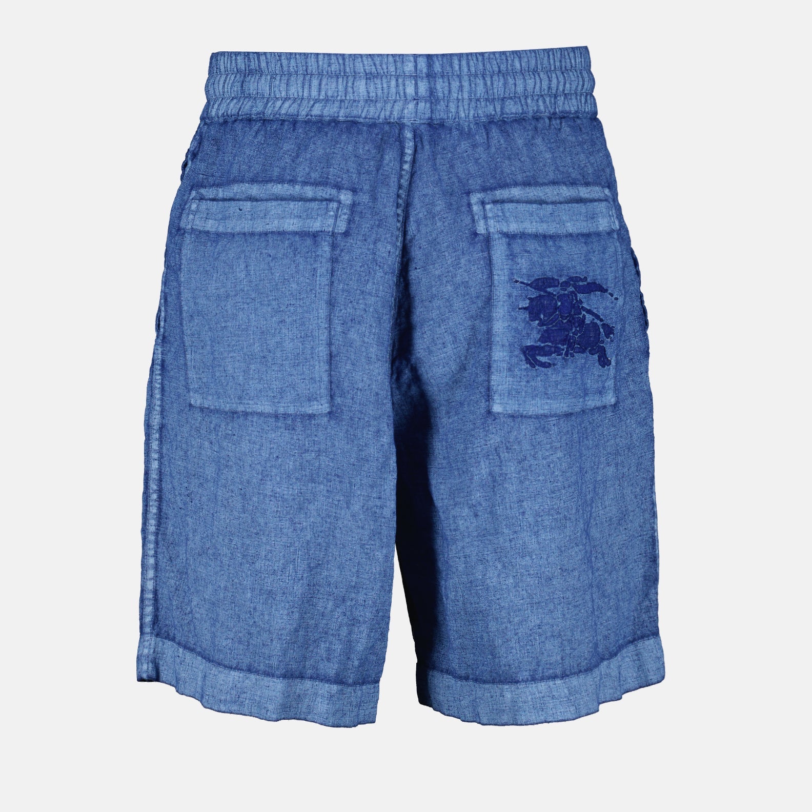 luxury linen shorts, Burberry shorts, blue linen shorts, high-end casual wear, tailored shorts