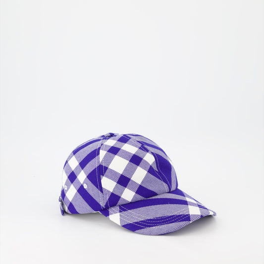 luxury baseball cap, Burberry checkered cap, blue and white cap, designer unisex cap, Burberry accessories