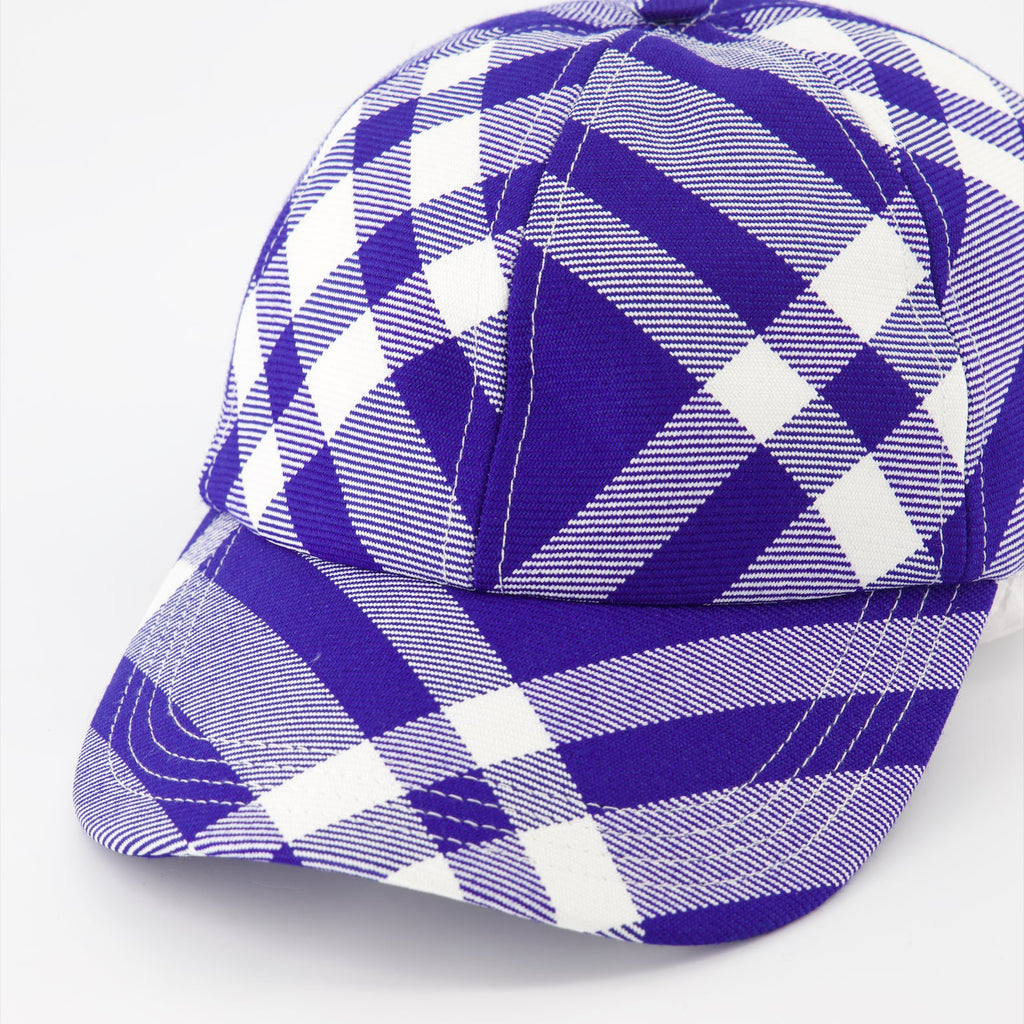 luxury baseball cap, Burberry checkered cap, blue and white cap, designer unisex cap, Burberry accessories