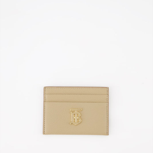 Grained leather, TB monogram, Burberry card holder, luxury accessory, compact wallet