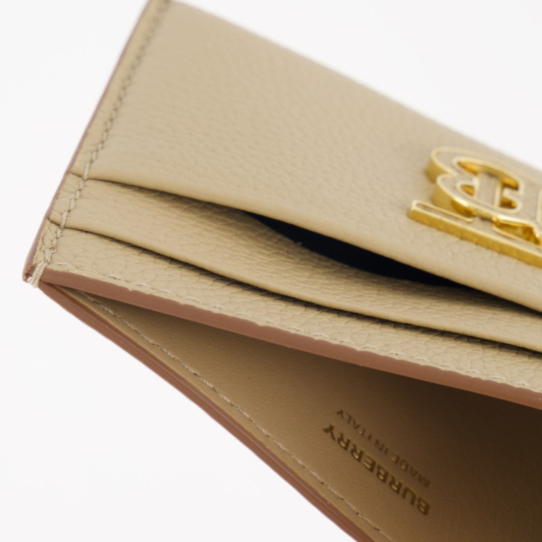 Grained leather, TB monogram, Burberry card holder, luxury accessory, compact wallet