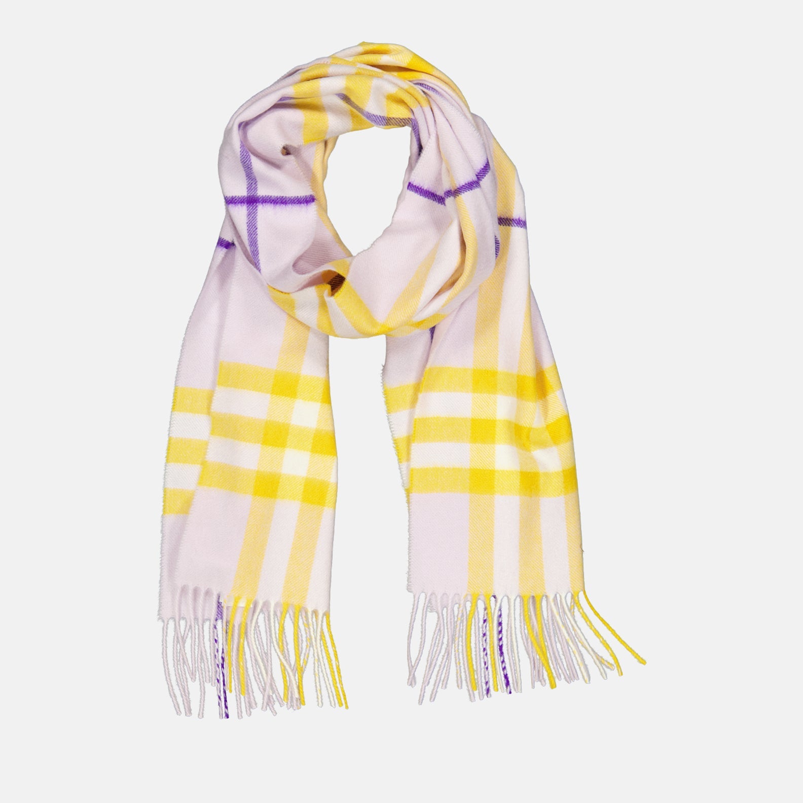 cashmere scarf, lavender check, Burberry, luxury accessory, elegant fashion