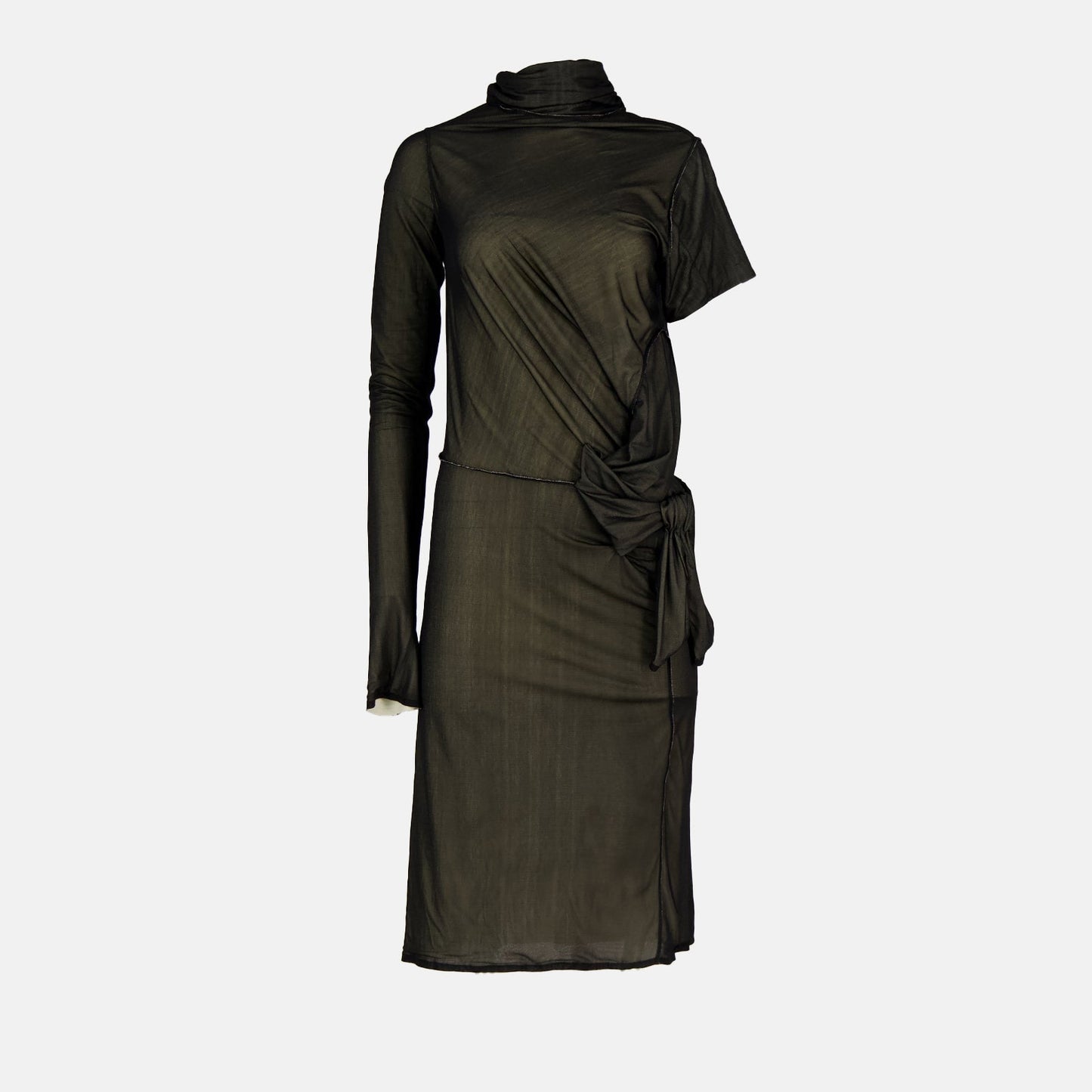 asymmetric dress, ruched viscose dress, Maison Margiela dress, luxury fashion, designer eveningwear