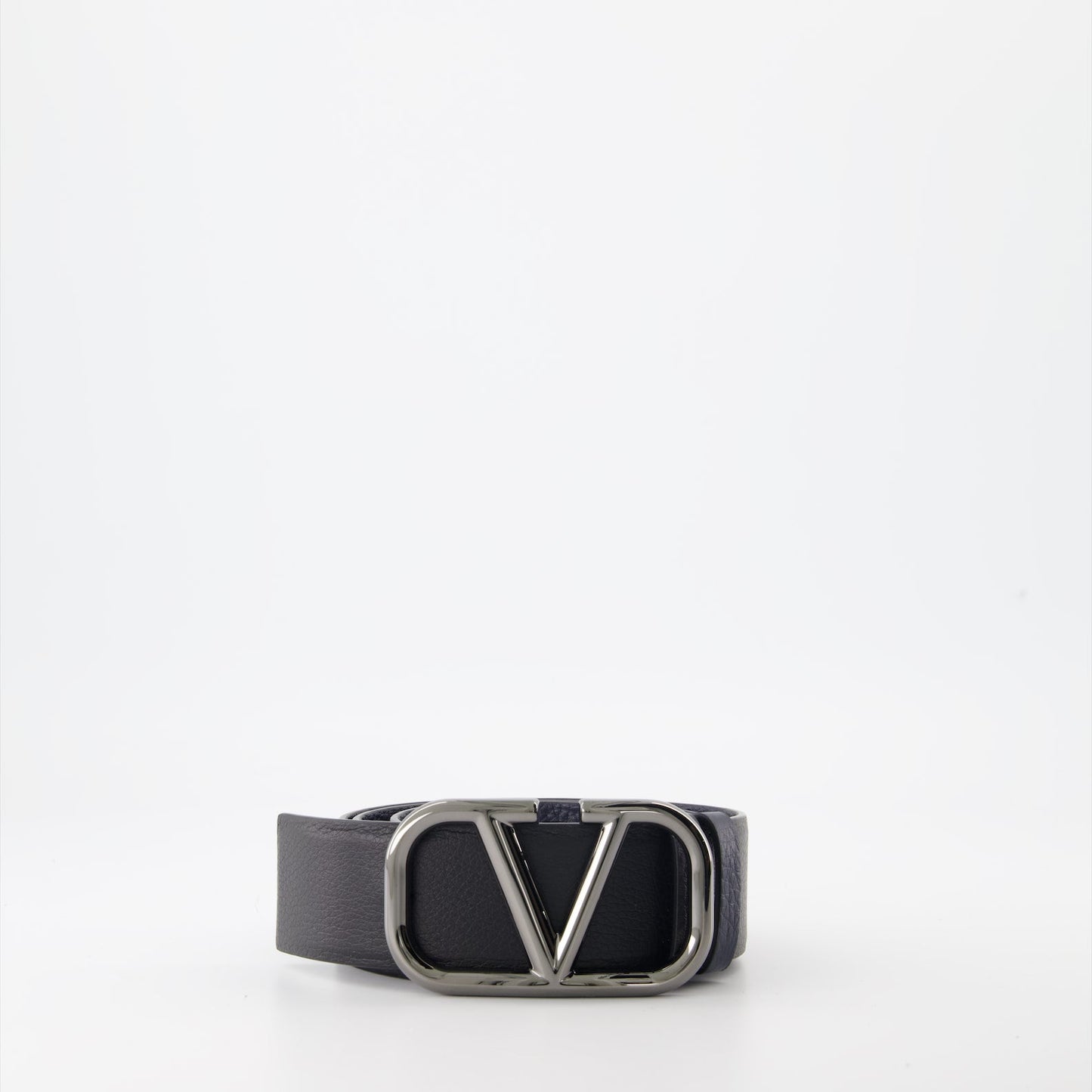 reversible belt, VLogo buckle, Valentino Garavani, luxury accessory, blue-black belt