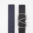 reversible belt, VLogo buckle, Valentino Garavani, luxury accessory, blue-black belt