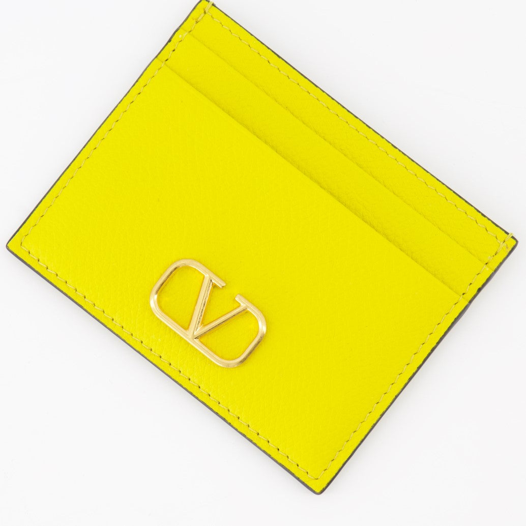 Mustard Leather Card Holder, Valentino Garavani, Luxury Accessories, VLogo Card Holder, Designer Card Holder