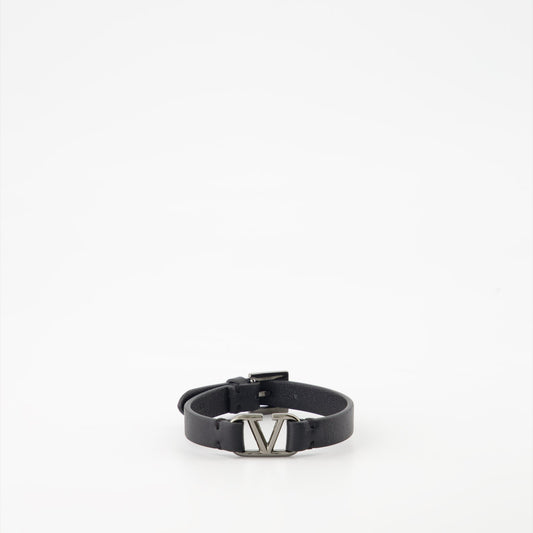 Valentino bracelet, black leather bracelet, VLogo bracelet, designer men's accessories, luxury leather jewelry