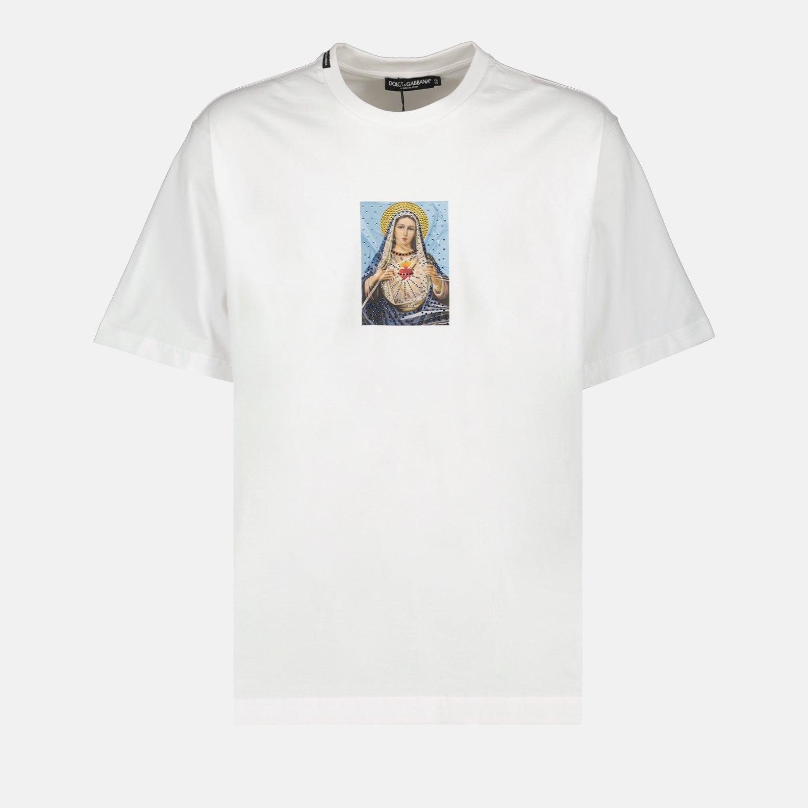 Dolce & Gabbana, luxury T-shirt, religious print T-shirt, men's fashion, strass embellished T-shirt