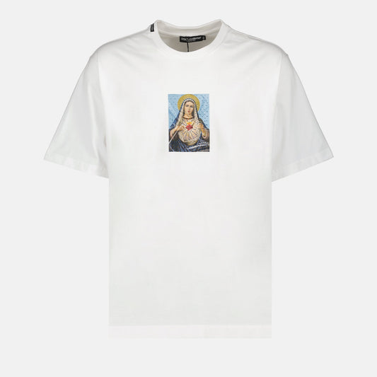 Dolce & Gabbana, luxury T-shirt, religious print T-shirt, men's fashion, strass embellished T-shirt