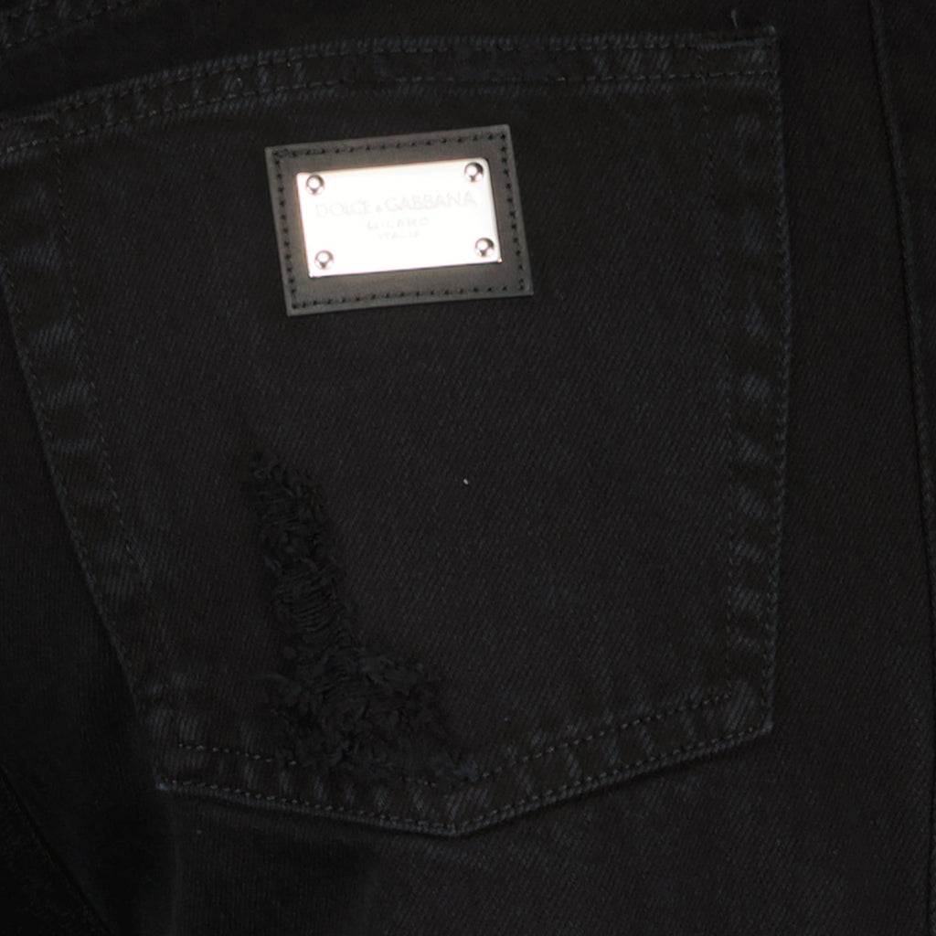 Black straight-leg jeans with logo plaque