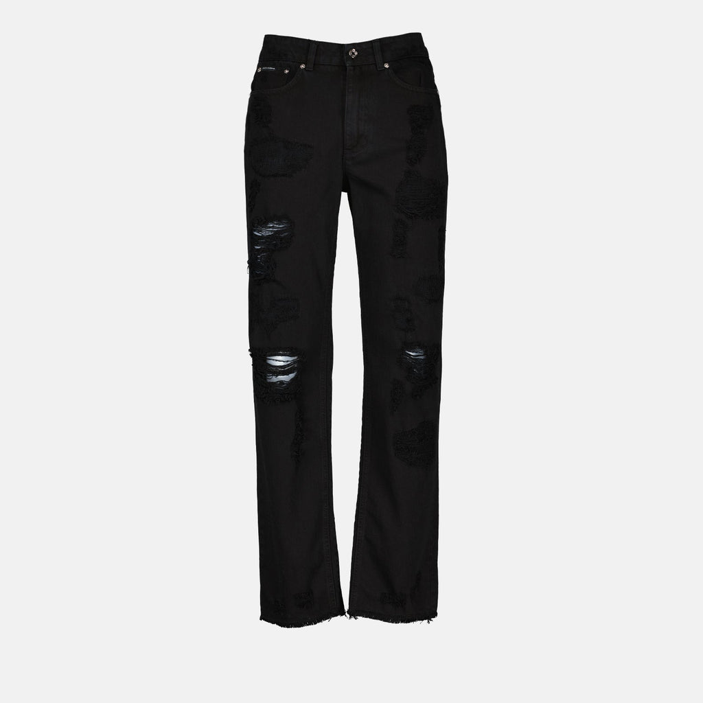 Black straight-leg jeans with logo plaque