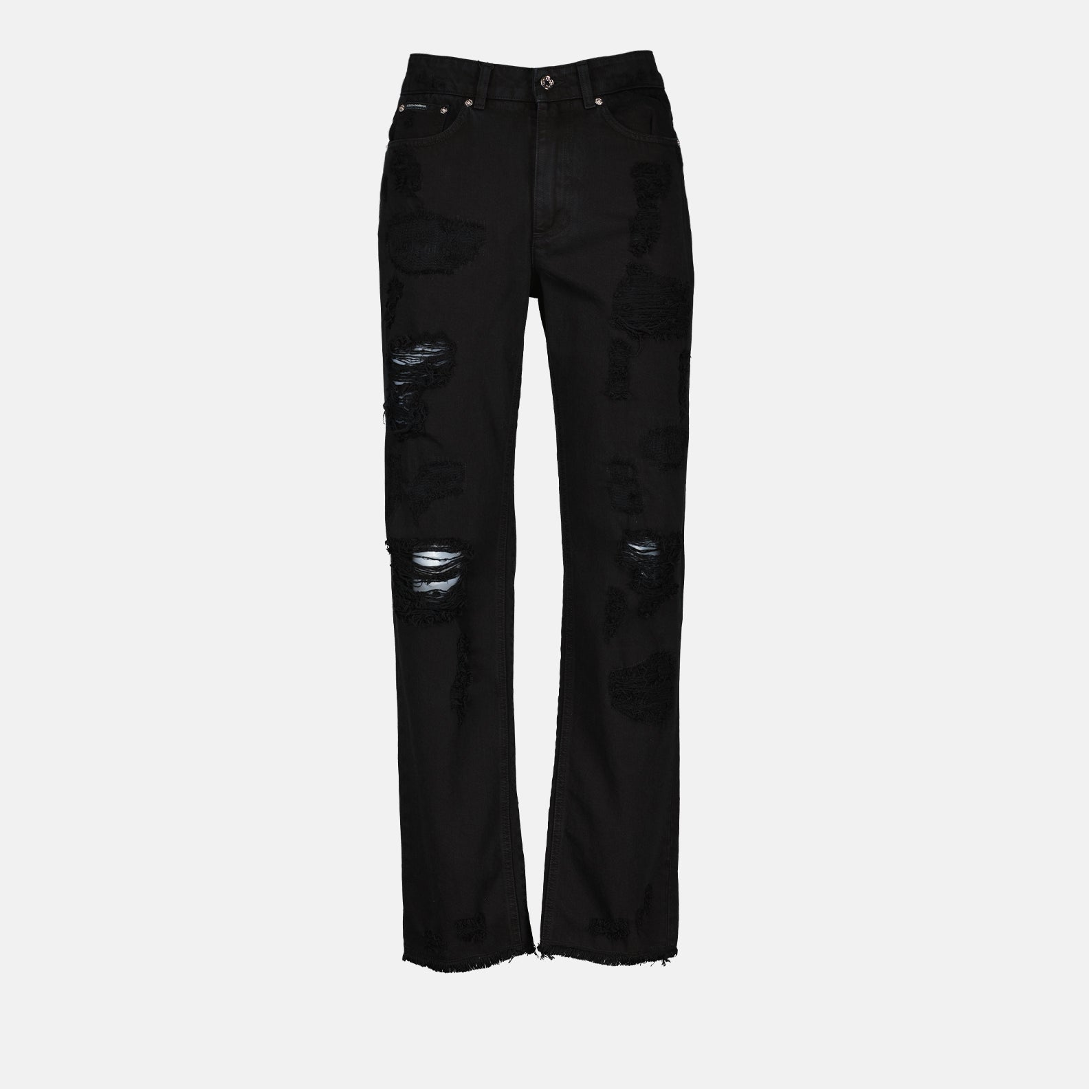 Dolce & Gabbana jeans, black straight-leg jeans, luxury fashion, logo plaque jeans, designer denim