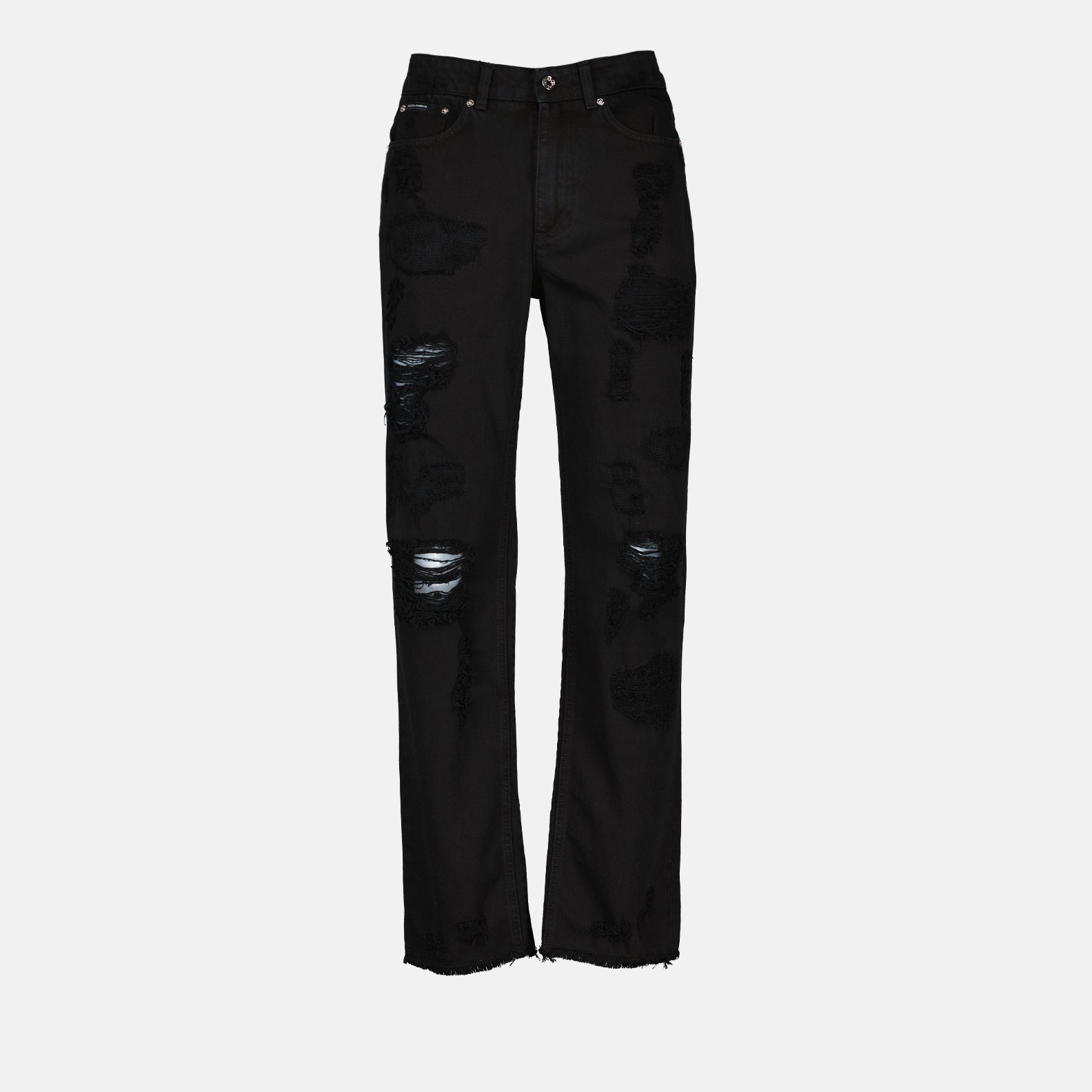 Black straight-leg jeans with logo plaque