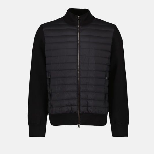 Moncler jacket, quilted jacket, luxury outerwear, black jacket, mixed-material jacket