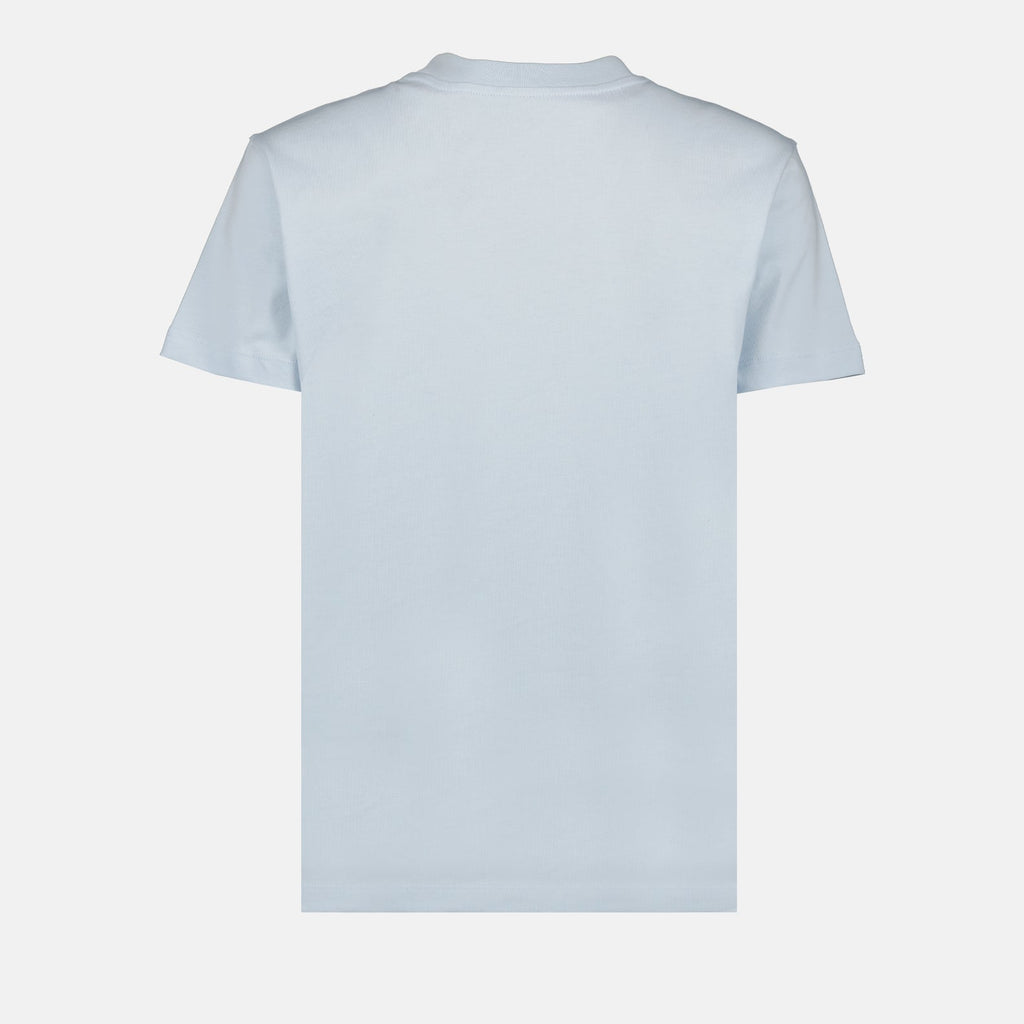 Moncler, blue T-shirt, logo print, luxury casual wear, high-quality T-shirt