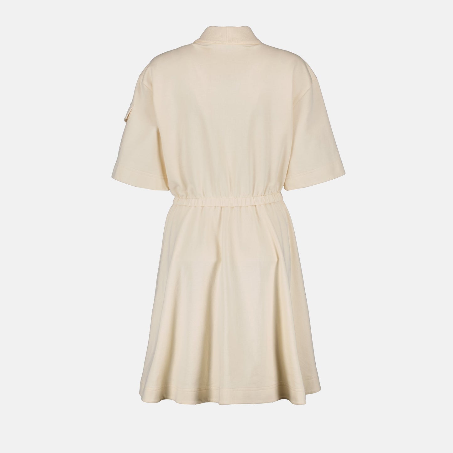 luxury dress, Moncler, flared dress, beige cotton dress, elegant fashion