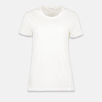 White T-shirt, Moncler logo, luxury casual wear, high-end fashion, designer T-shirt.