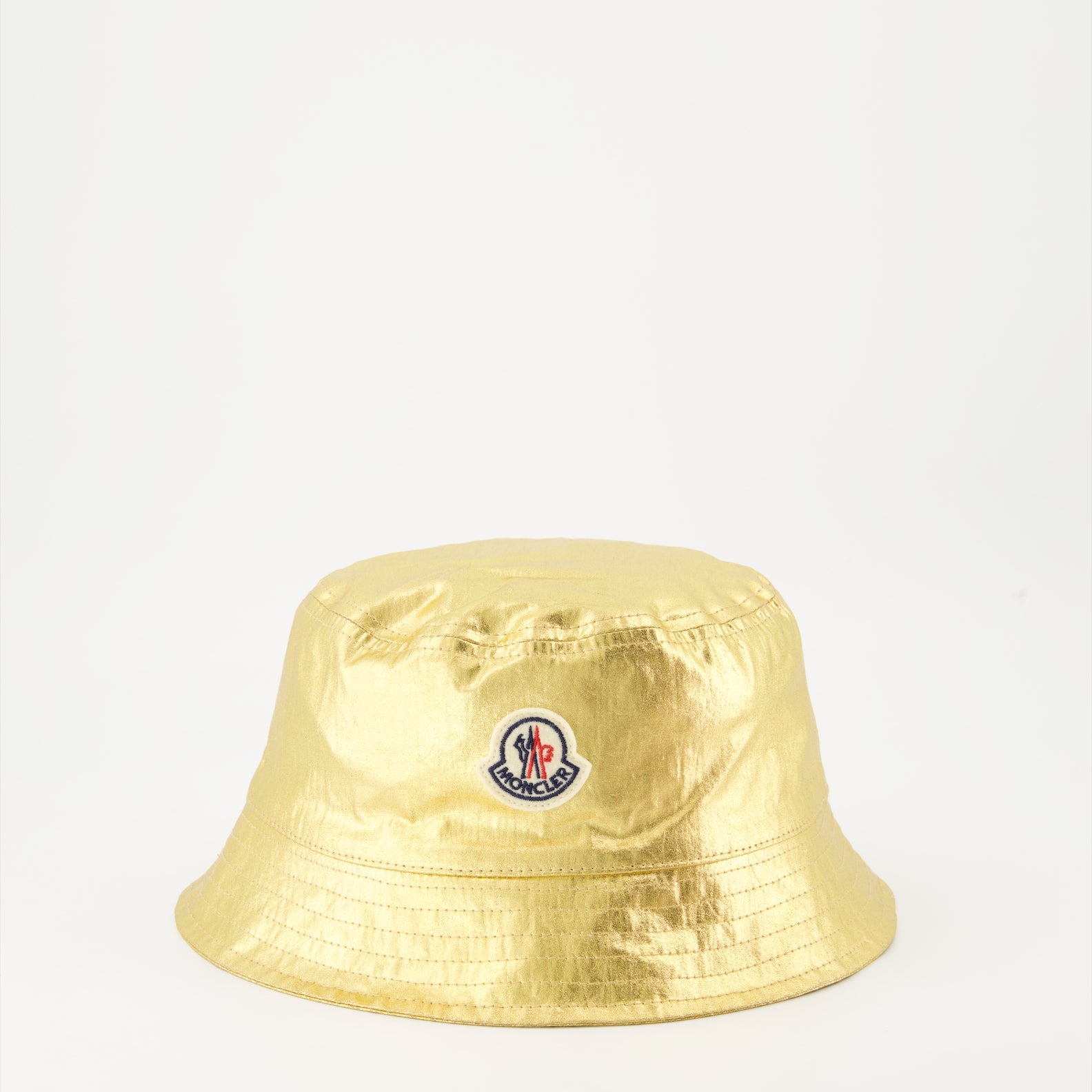 luxury bucket hat, Moncler accessories, golden hat, designer hats, cotton bucket hat