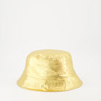 luxury bucket hat, Moncler accessories, golden hat, designer hats, cotton bucket hat