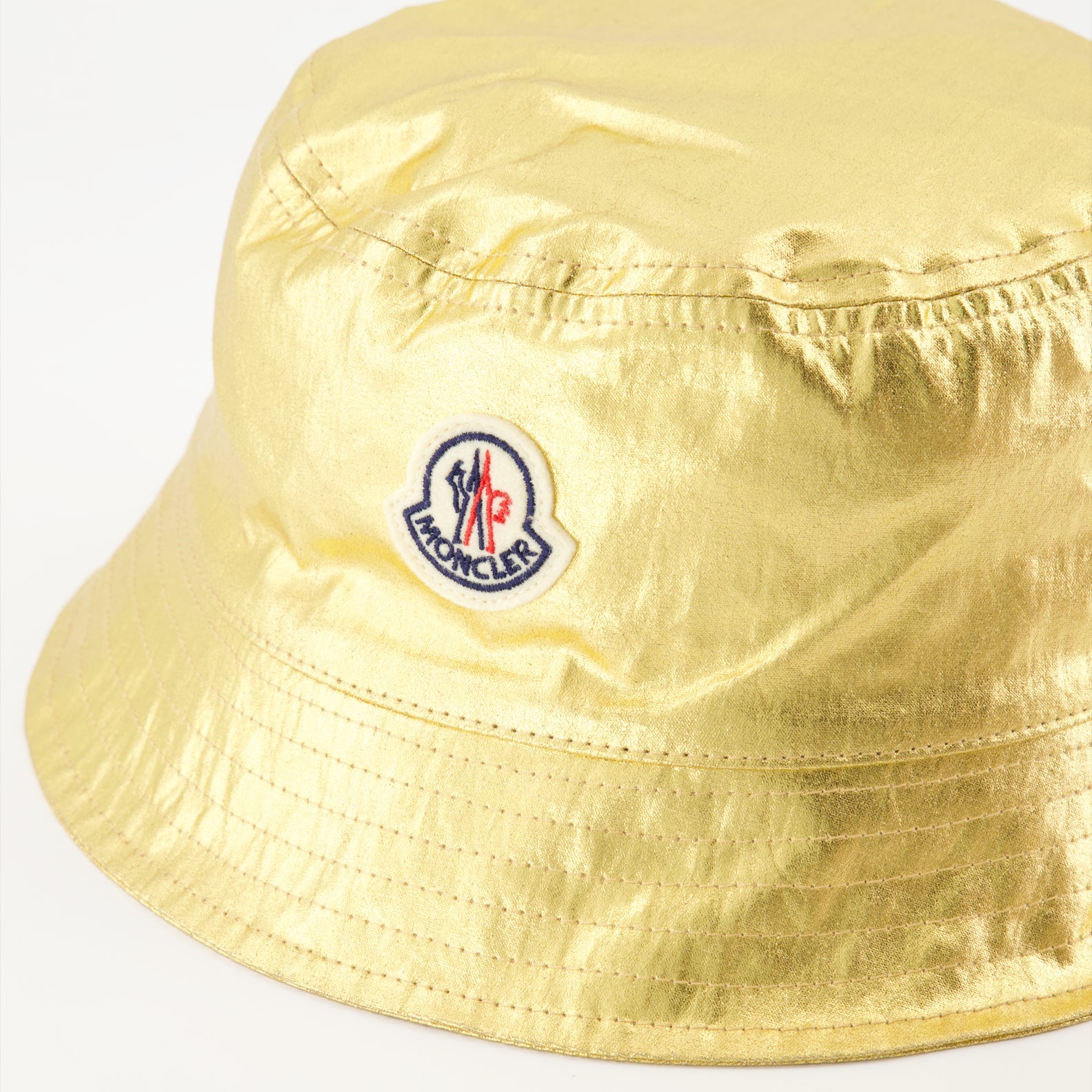 luxury bucket hat, Moncler accessories, golden hat, designer hats, cotton bucket hat