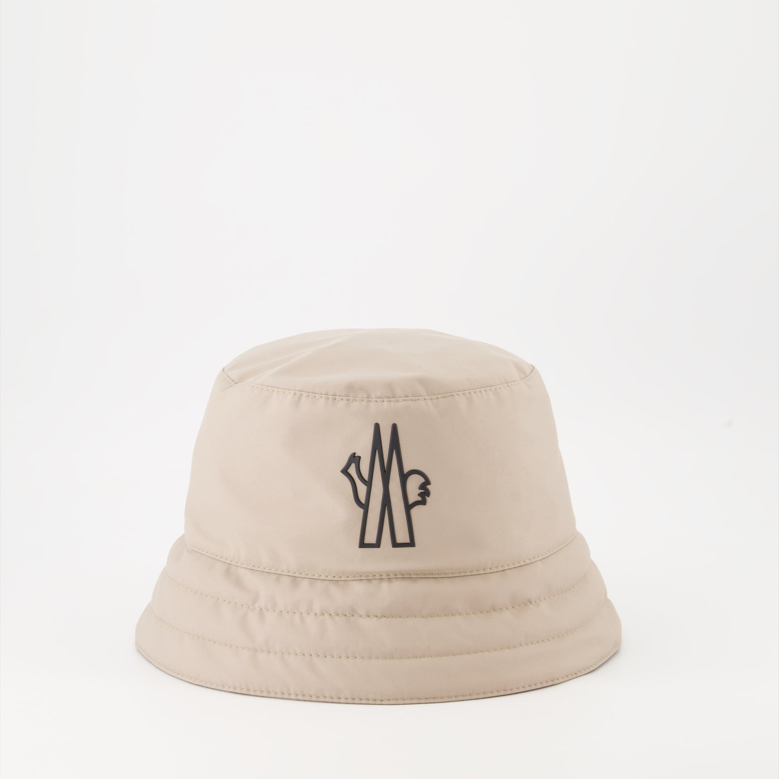 Moncler Grenoble, beige nylon bucket hat, luxury accessory, high-end headwear, fashionable hat