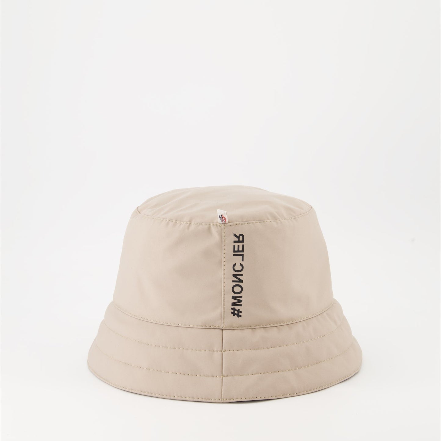 Moncler Grenoble, beige nylon bucket hat, luxury accessory, high-end headwear, fashionable hat