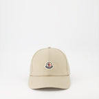 luxury cap, Moncler cap, beige logo cap, designer accessories, fashionable headgear