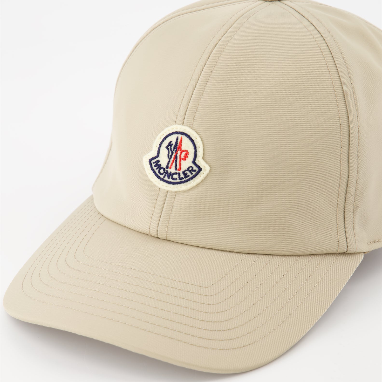 luxury cap, Moncler cap, beige logo cap, designer accessories, fashionable headgear