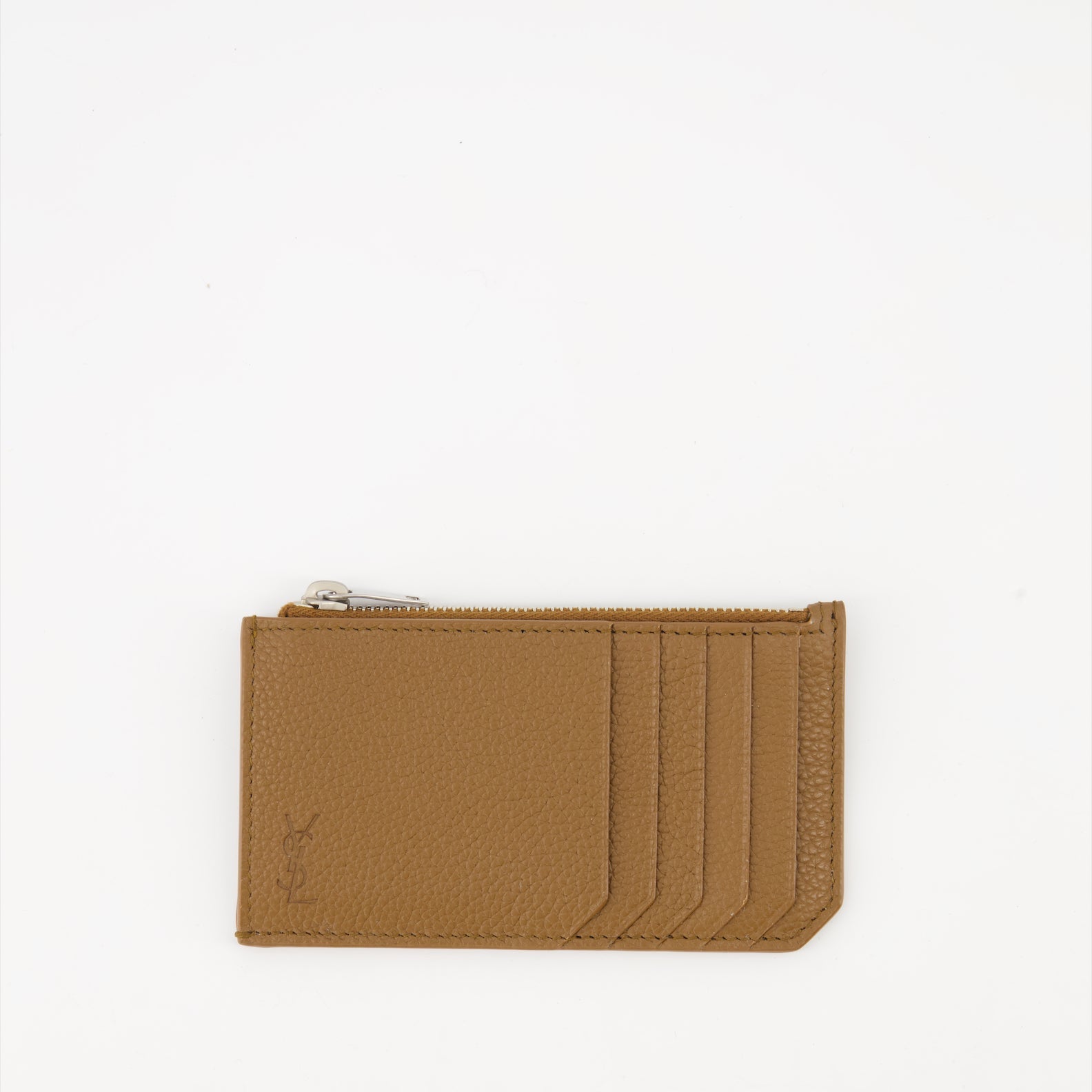 Grainy leather cardholder, Saint Laurent, luxury cardholder, designer accessories, zippered cardholder