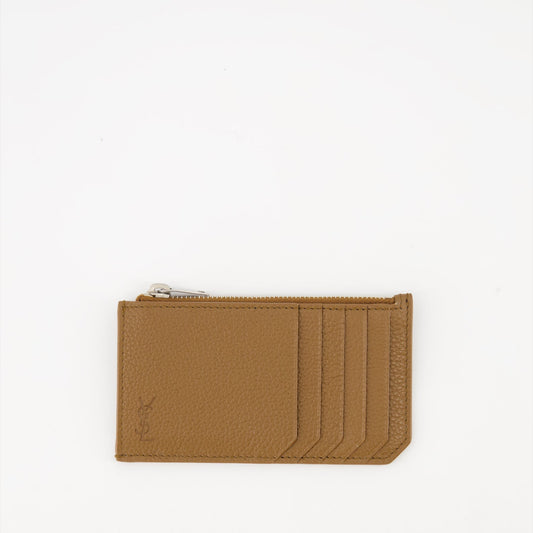 Grainy leather cardholder, Saint Laurent, luxury cardholder, designer accessories, zippered cardholder