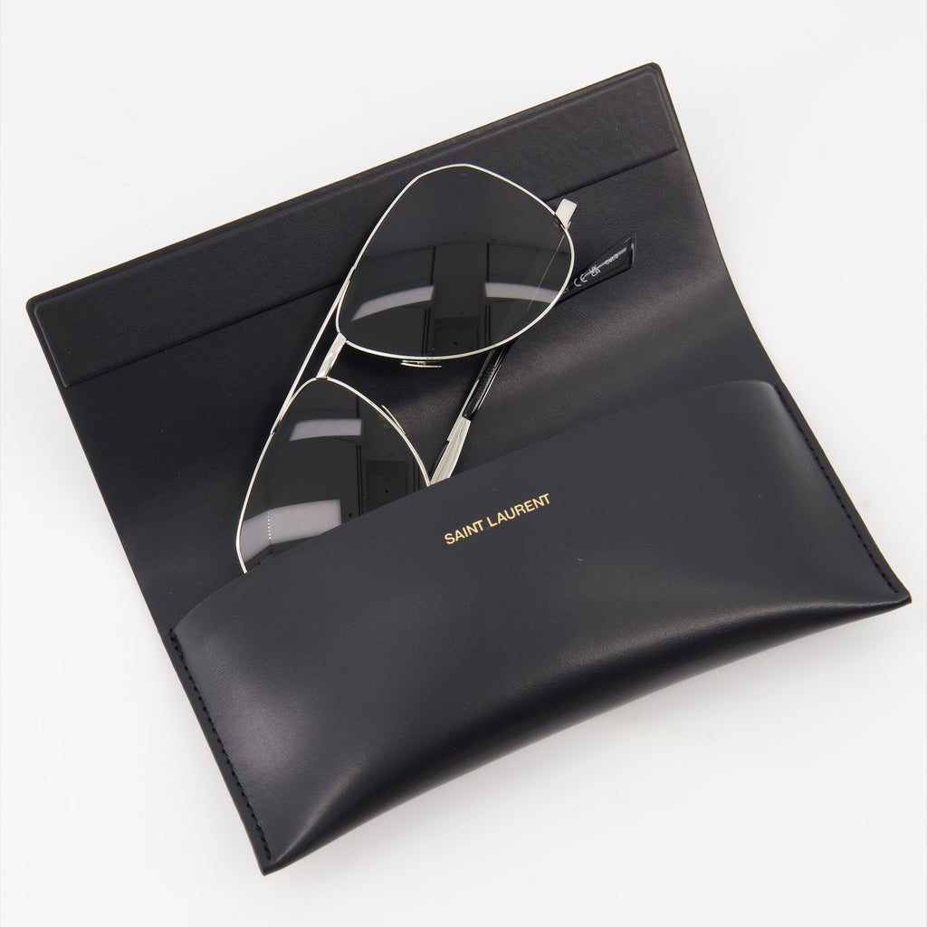 Saint Laurent sunglasses, aviator sunglasses, luxury sunglasses, unisex eyewear, silver frame sunglasses