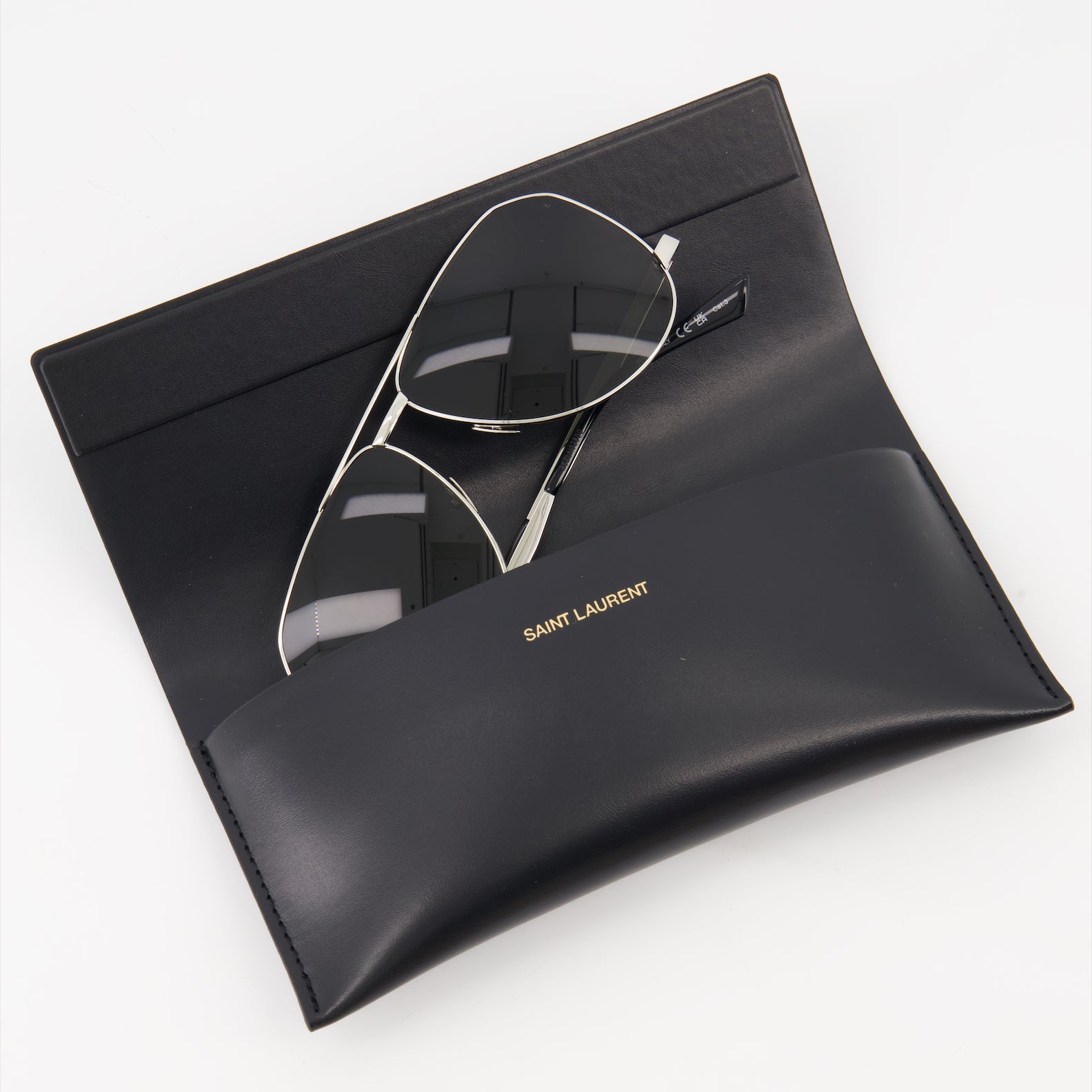 Saint Laurent sunglasses, aviator sunglasses, luxury sunglasses, unisex eyewear, silver frame sunglasses