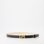 Versace belt, black leather belt, golden buckle, Greca belt, luxury accessories
