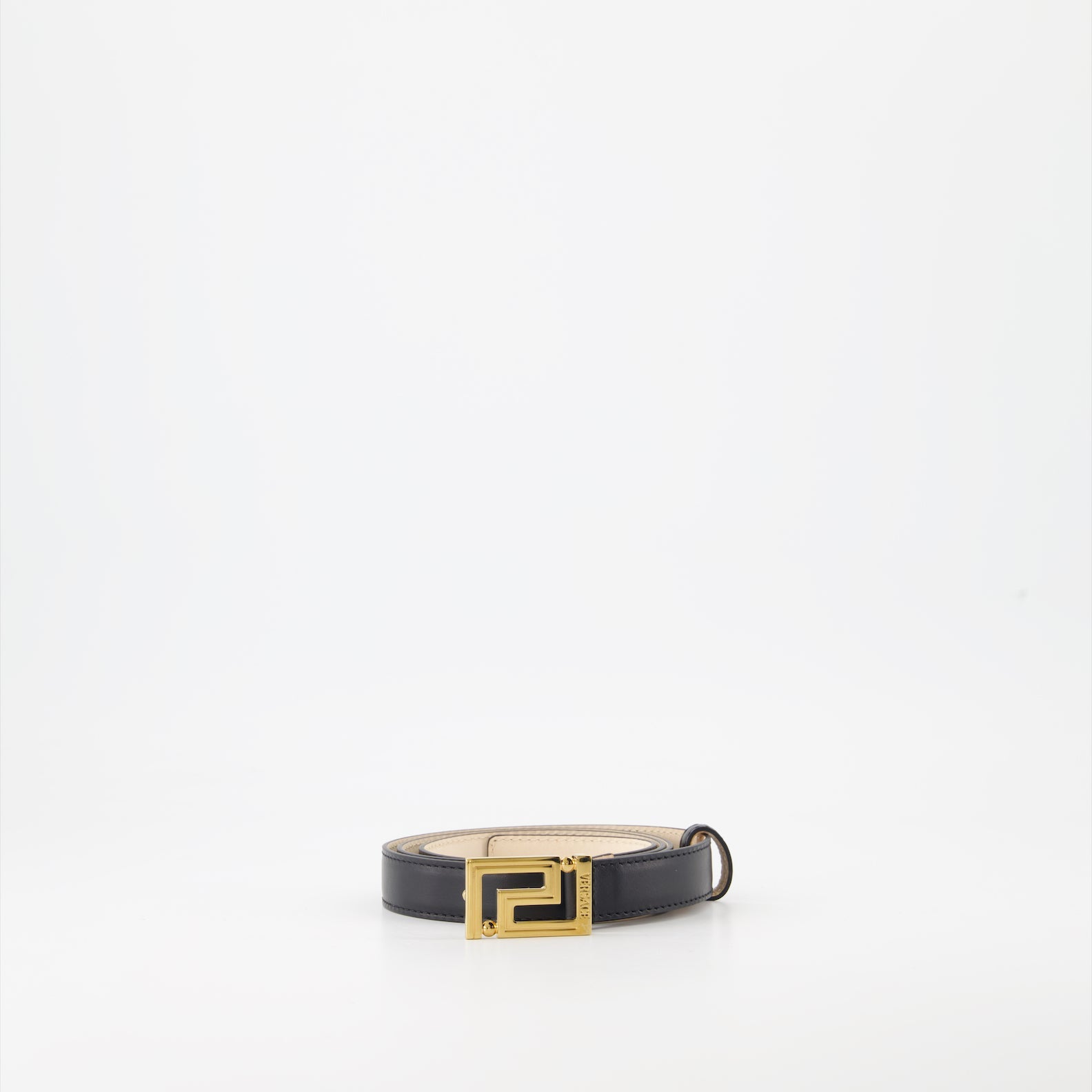 Versace belt, black leather belt, golden buckle, Greca belt, luxury accessories