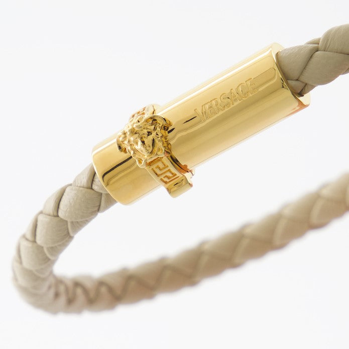 Versace bracelet, braided leather bracelet, luxury accessories, beige leather bracelet, high-end bracelet