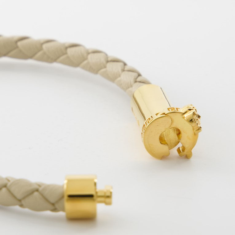 Versace bracelet, braided leather bracelet, luxury accessories, beige leather bracelet, high-end bracelet