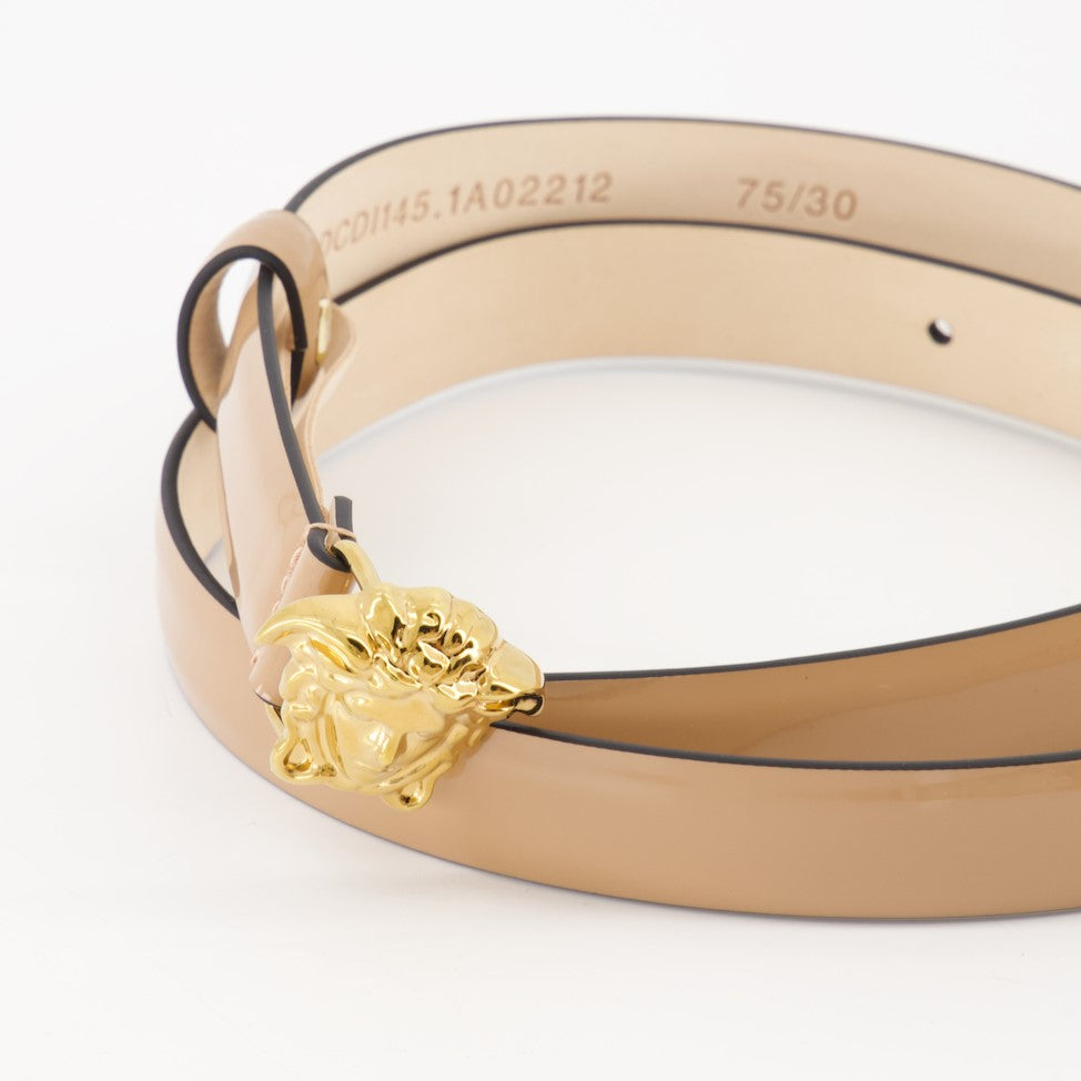 Versace, Beige Leather Belt, Medusa Belt, Luxury Accessories, Designer Belt