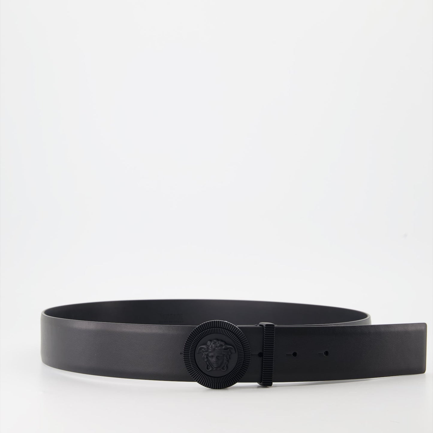 Versace leather belt, Medusa buckle, luxury accessories, designer belts, black leather belt