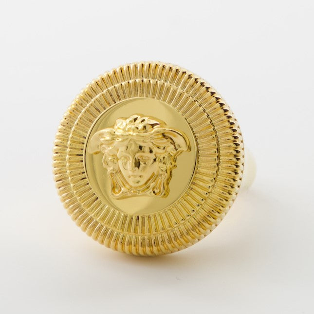 Versace ring, Gold Medusa ring, luxury jewelry, designer accessories, iconic Medusa
