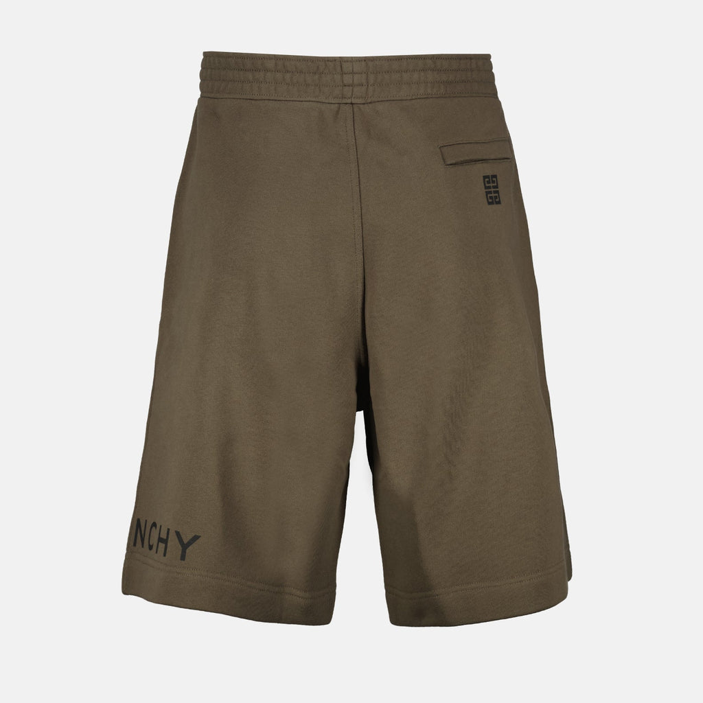 Givenchy shorts, green cotton shorts, luxury casual wear, designer shorts, sophisticated men’s clothing