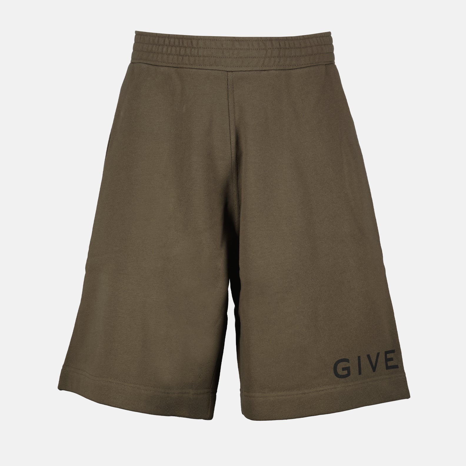 Givenchy shorts, green cotton shorts, luxury casual wear, designer shorts, sophisticated men’s clothing