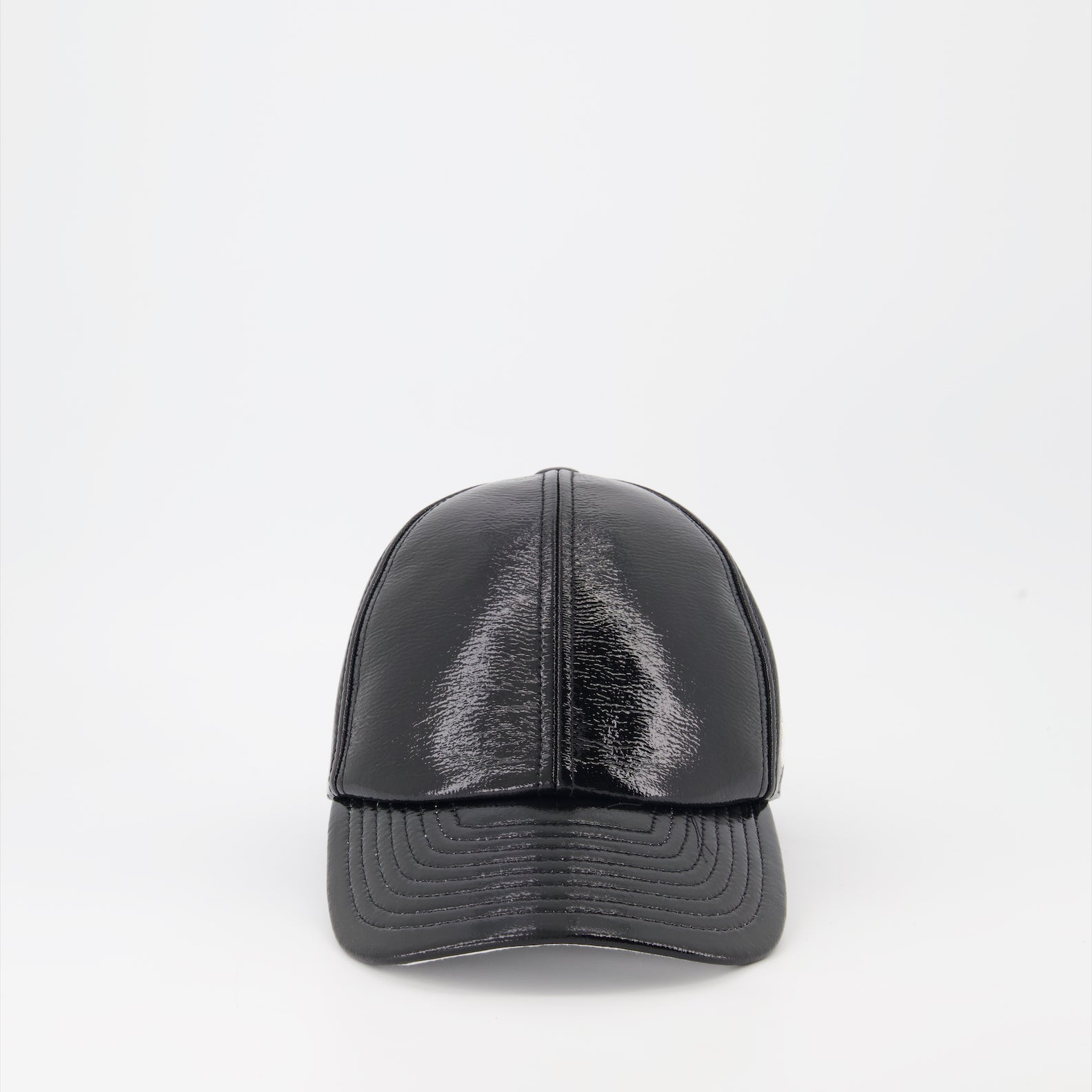 Vinyl cap, Courrèges cap, black reissue cap, luxury headwear, designer accessories