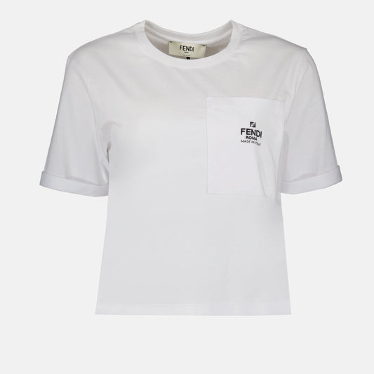 Fendi Roma, luxury white T-shirt, designer T-shirt, premium cotton tee, fashion statement