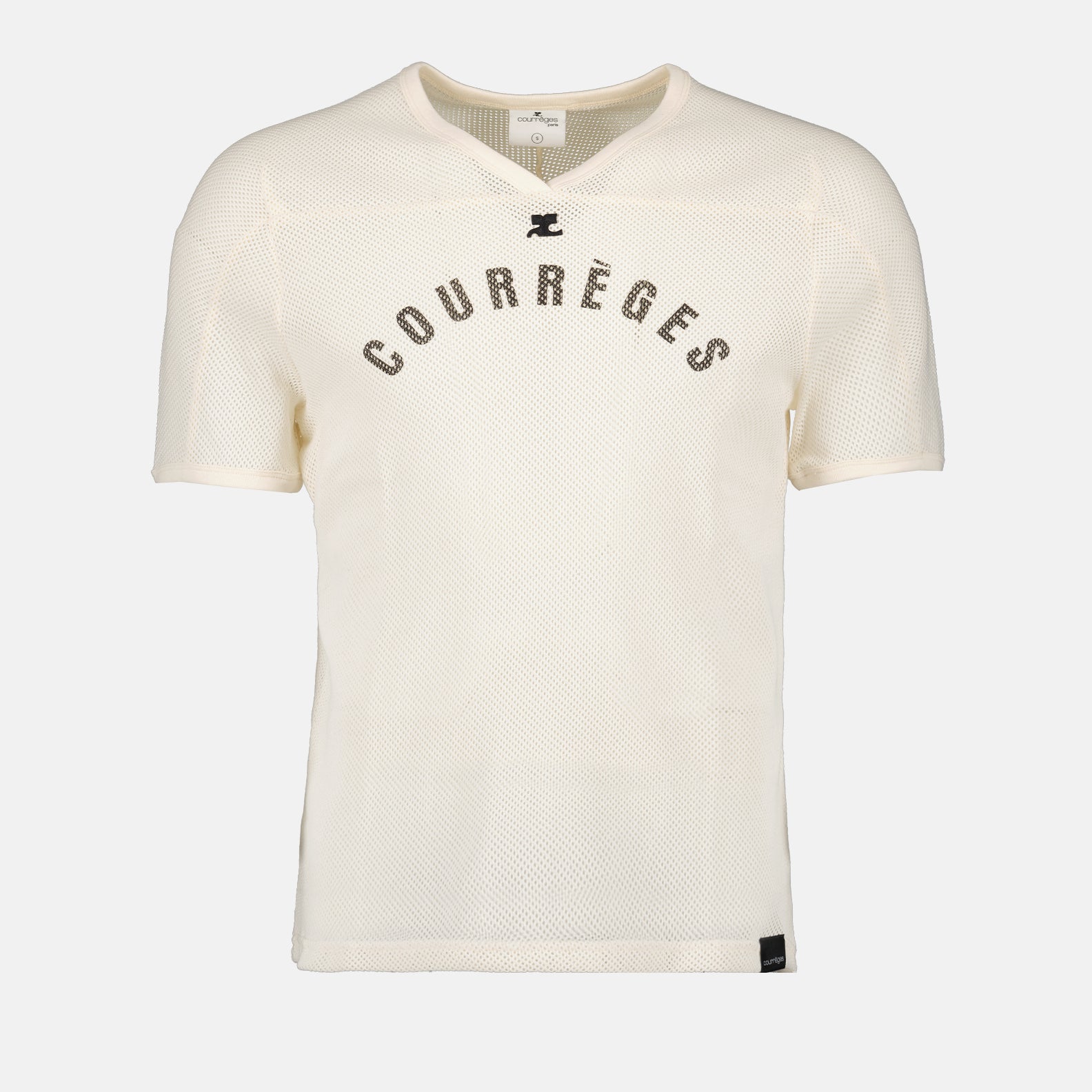 luxury t-shirt, mesh baseball shirt, Courrèges, beige t-shirt, high-end casual wear